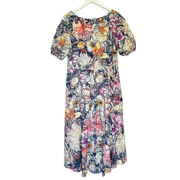 Marchesa Notte Floral Eyelet High Low Midi Dress Size 16 - Picture 4 of 16
